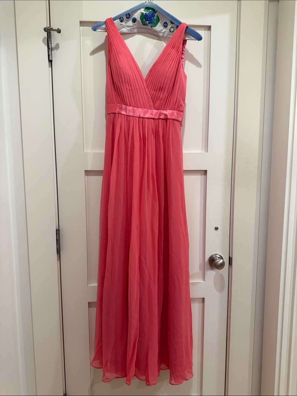Aidan Mattox Coral Pink V-Neck Chiffon Prom Dress